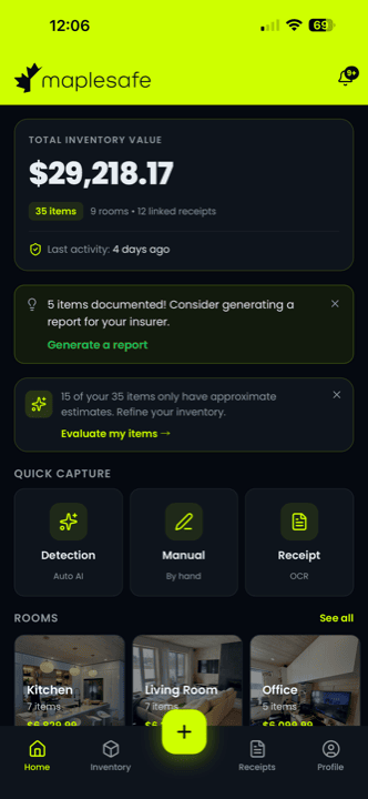 MapleSafe inventory dashboard