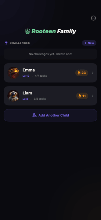 Rooteen Family parent dashboard