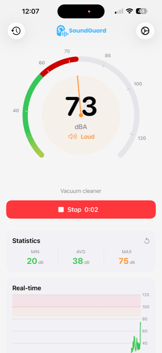 SoundGuard live decibel meter